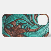 Turquoise en Chocolate Tooled Westerne Patronen iPhone Hoesje (Achterkant horizontaal)