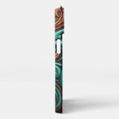 Turquoise en Chocolate Tooled Westerne Patronen iPhone Hoesje (Rechterkant)