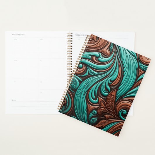 Turquoise en Chocolate Tooled Westerne Patronen Planner (Display)