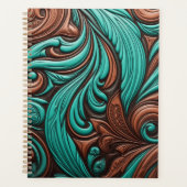 Turquoise en Chocolate Tooled Westerne Patronen Planner (Voorkant)