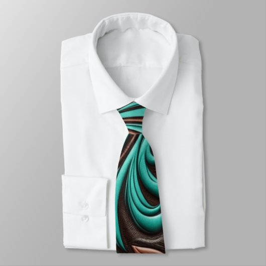 Turquoise en Chocolate Tooled Westerne Patronen Stropdas (Gebonden)