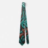 Turquoise en Chocolate Tooled Westerne Patronen Stropdas (Voorkant)