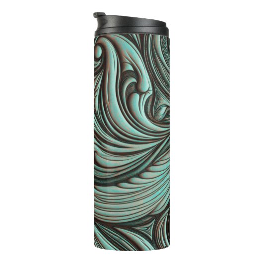 Turquoise en Chocolate Tooled Westerne Patronen Thermosbeker (Geroteerd rechts)
