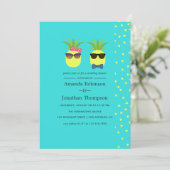 Turquoise en citroen leuke ananas huwelijksdouche kaart (Staand voorkant)
