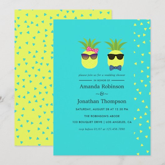 Turquoise en citroen leuke ananas huwelijksdouche kaart (Voorkant / Achterkant)