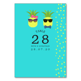 Turquoise en citroen zomer bruiloft tafel nummer kaart