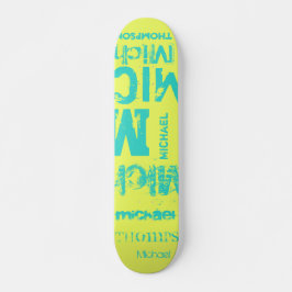 Turquoise en citroengruunge-typografie woordwolk persoonlijk skateboard