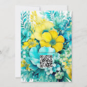 Turquoise en citroenkleurige bloemen bruiloft kaart (Achterkant)