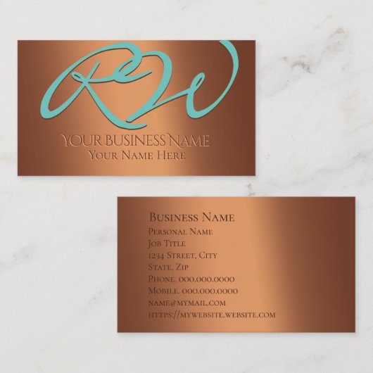 Turquoise en Copper Embossed Corporate Business Visitekaartje (Voorkant / Achterkant)