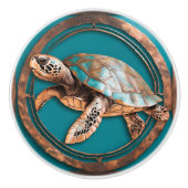 Turquoise en Copper Framed Zee Schildpad Keramische Knop (Voorkant)