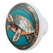 Turquoise en Copper Framed Zee Schildpad Keramische Knop (Rechts)