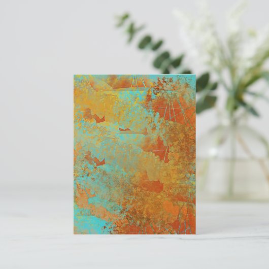 Turquoise en Copper-Red Abstract Briefkaart (Staand voorkant)