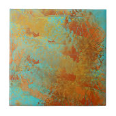 Turquoise en Copper-Red Abstract Tegeltje (Voorkant)