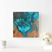 Turquoise en Copper Square Wall klok (Huis)