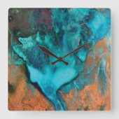 Turquoise en Copper Square Wall klok (Voorkant)
