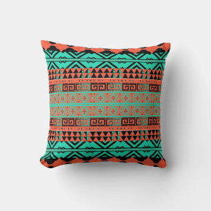Turquoise en Coral Aztec Geïnspireerde piloot Kussen