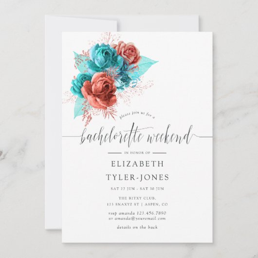 Turquoise en Coral Bachelorette Weekend Itinerary Kaart (Voorkant)