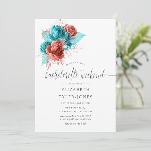 Turquoise en Coral Bachelorette Weekend Itinerary Kaart (Staand voorkant)