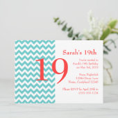 Turquoise en Coral Chevron Birthday Invitation Kaart (Staand voorkant)