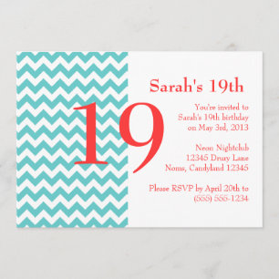 Turquoise en Coral Chevron Birthday Invitation Kaart