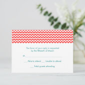 Turquoise en Coral Chevron Wedding RSVP Card (Staand voorkant)