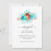 Turquoise en Coral Floral Birthday Kaart (Voorkant)