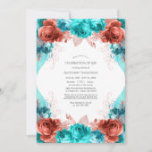 Turquoise en Coral Floral Celebration of Life Kaart (Voorkant)