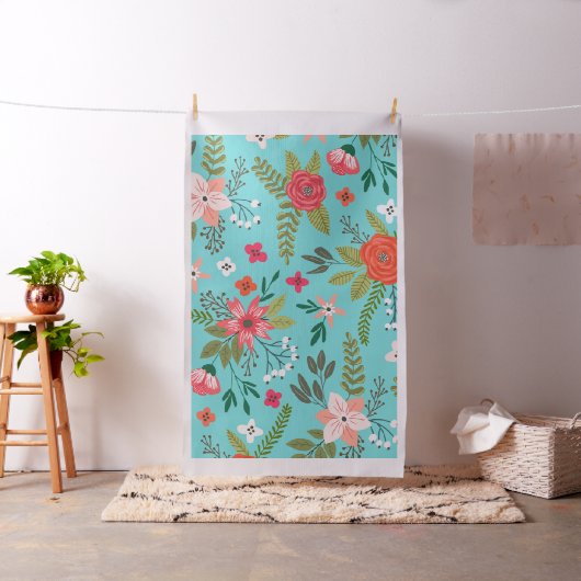 Turquoise en Coral Floral Pattern Stof (Voorbeeld)