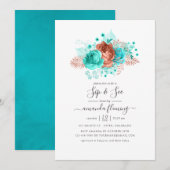 Turquoise en Coral Floral Sip en Zie Kaart (Voorkant / Achterkant)