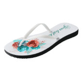 Turquoise en Coral Floral Tropical Wedding Favor Teenslippers (Schuin)
