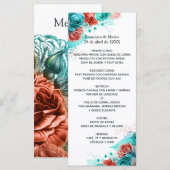 Turquoise en Coral Floral Tropical Wedding Menu (Voorkant / Achterkant)