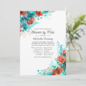 Turquoise en Coral Floral Vrijgezellenfeest per po Kaart (Staand voorkant)