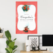 Turquoise en Coral Floral Vrijgezellenfeest Welcom Poster (Thuiskantoor)