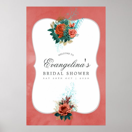 Turquoise en Coral Floral Vrijgezellenfeest Welcom Poster (Voorkant)