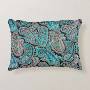 Turquoise en Coral Paisley Accent Kussen