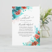 Turquoise en Coral Rustic Floral Virtual Wedding Kaart (Staand voorkant)
