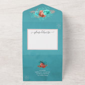 Turquoise en Coral Rustic Floral Wedding All In One Uitnodiging (Buitenkant)