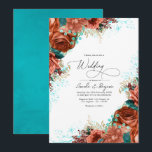 Turquoise en Coral Rustic Floral Wedding Kaart<br><div class="desc">Turquoise en koraal waterverf rozen en iriserende tropische naaldbruiningen met trendy handschrift-typografie,  ontworpen om snel en gemakkelijk aan uw evenementspecificaties te worden aangepast.</div>