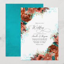 Turquoise en Coral Rustic Floral Wedding