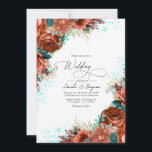 Turquoise en Coral Rustic Floral Wedding Kaart<br><div class="desc">Turquoise en koraal waterverf rozen en iriserende tropische naaldbruiningen met trendy handschrift-typografie,  ontworpen om snel en gemakkelijk aan uw evenementspecificaties te worden aangepast.</div>