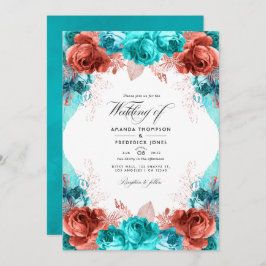 Turquoise en Coral Rustic Floral Wedding Photo in Kaart