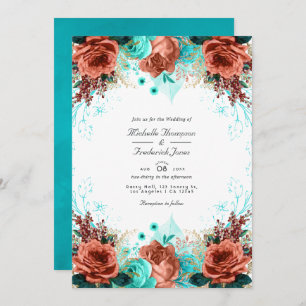 Turquoise en Coral Rustic Floral Wedding Photo in Kaart