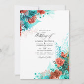 Turquoise en Coral Rustic Floral Wedding Photo Kaart (Voorkant)