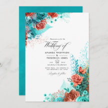 Turquoise en Coral Rustic Floral Wedding Photo