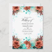 Turquoise en Coral Rustic Floral Wedding Photo Kaart (Voorkant)