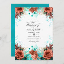 Turquoise en Coral Rustic Floral Wedding Photo
