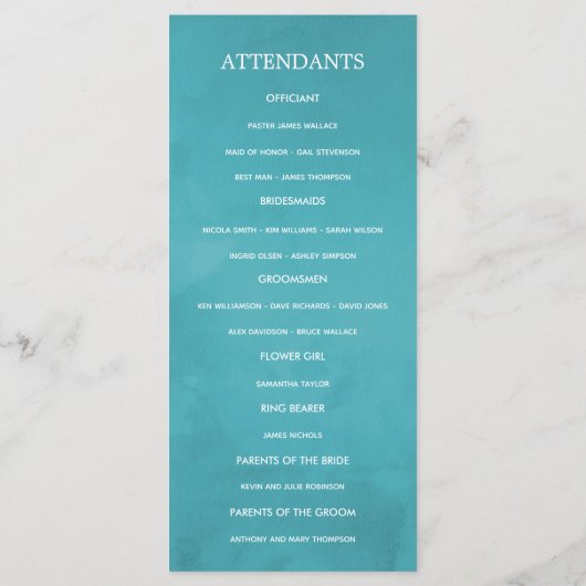 Turquoise en Coral Rustic Floral Wedding Programmakaart (Achterkant)