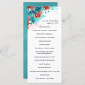 Turquoise en Coral Rustic Floral Wedding Programmakaart (Voorkant / Achterkant)