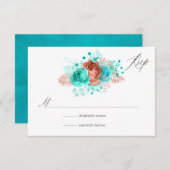 Turquoise en Coral Rustic Floral Wedding RSVP Kaartje (Voorkant / Achterkant)