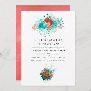Turquoise en Coral Tropical Bridesmaids Luncheon Kaart
